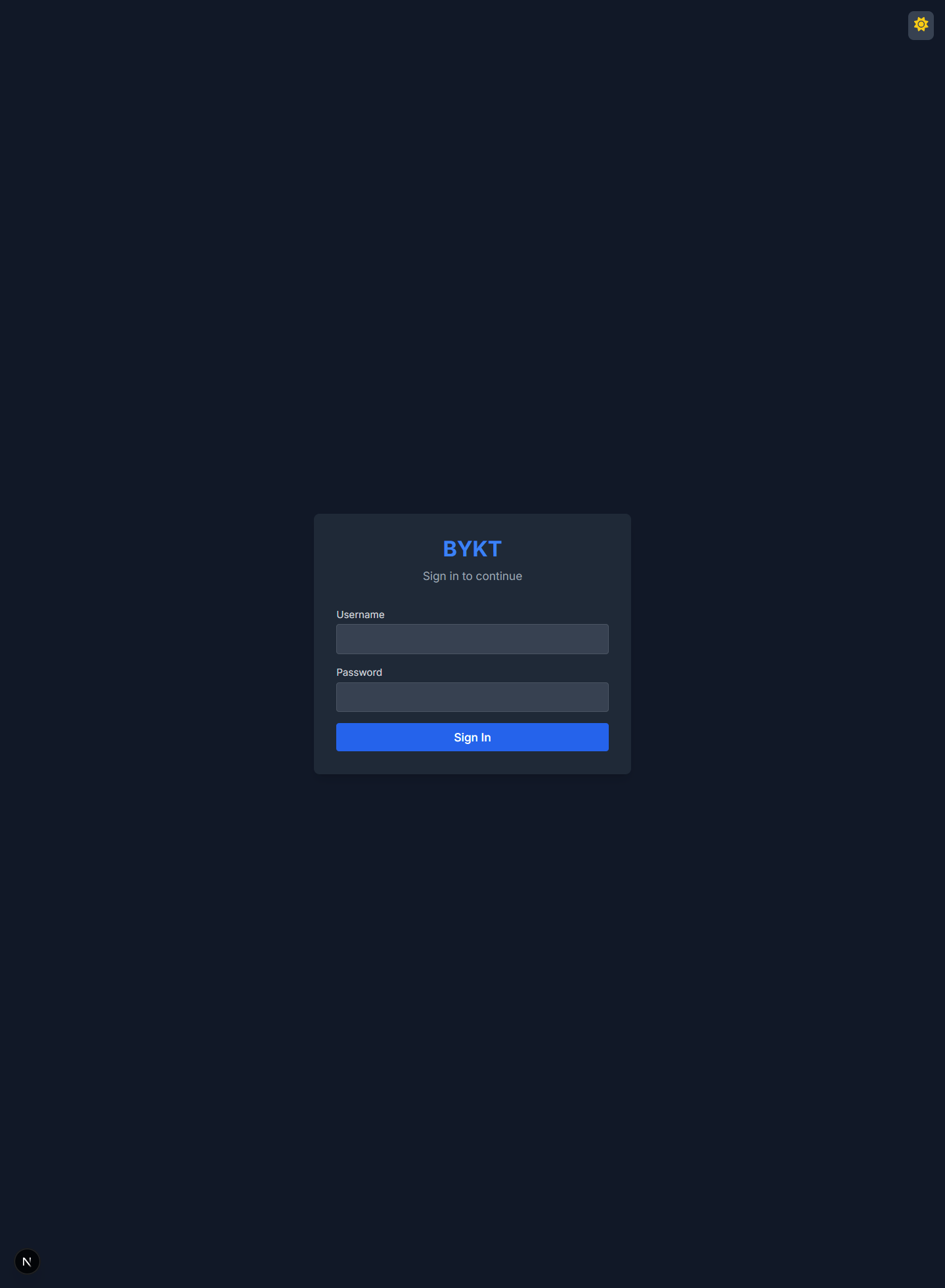 Login page